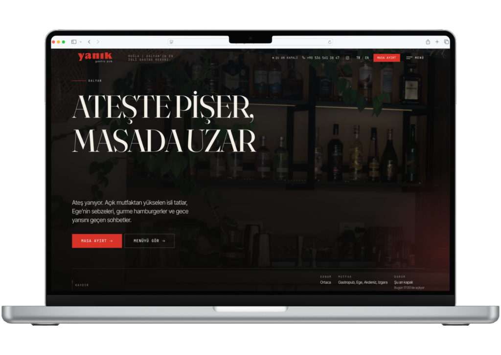 Yanık Gastro Pub custom website design preview