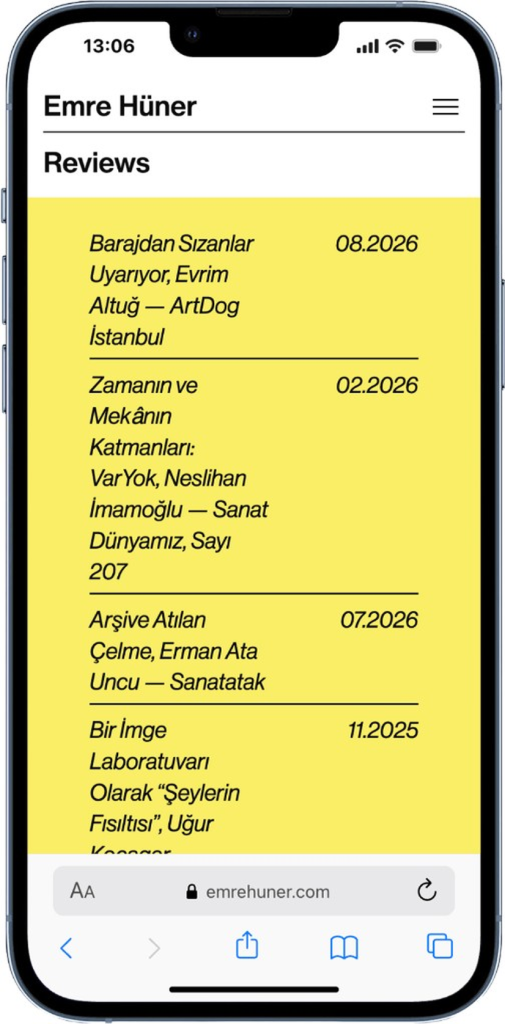 Emre Hüner website — reviews on mobile